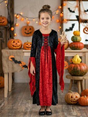Disguise Girl Vampire Witch Halloween Costume Red Black Velvet Dress Large 10-12
